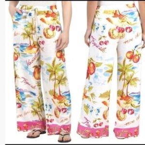Anthropologie Label of Love Tropical Print Wide-Leg Linen Pants